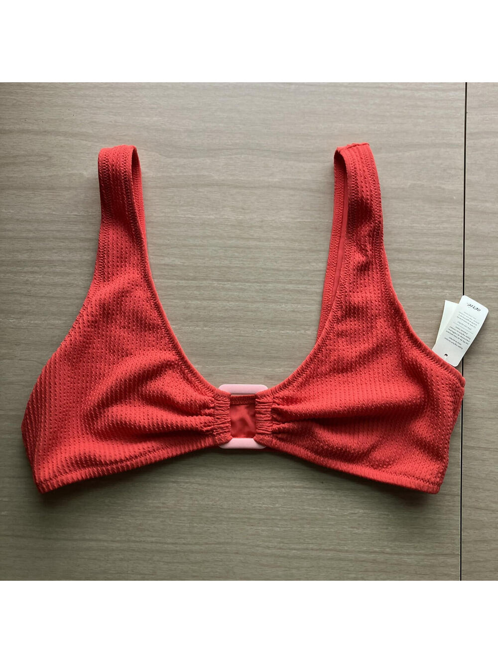 Aerie Swim Red Pink Voop Crinkle Texture Wide Strap Ring Top XXL Swimsuit New